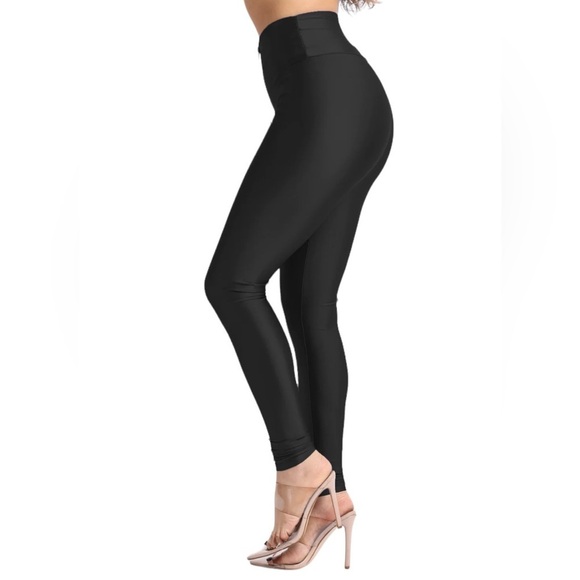 Black Leggings Stretch Skinny Shiny Active Zipper Front
Yoga High Waisted 
New - Picture 7 of 8
